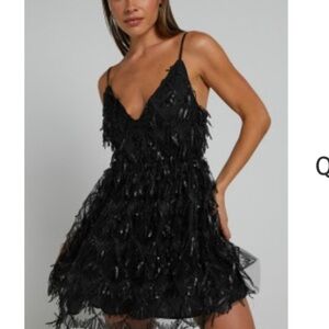 Showpo Black Beaded Fringe Party Dress